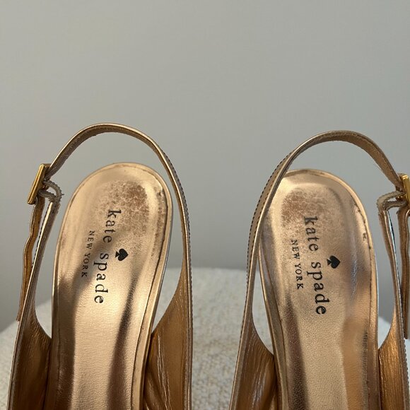 Kate Spade Black Leather Gold Slingback Pointed Toe Pumps – US 8 - Picture 5 of 7
